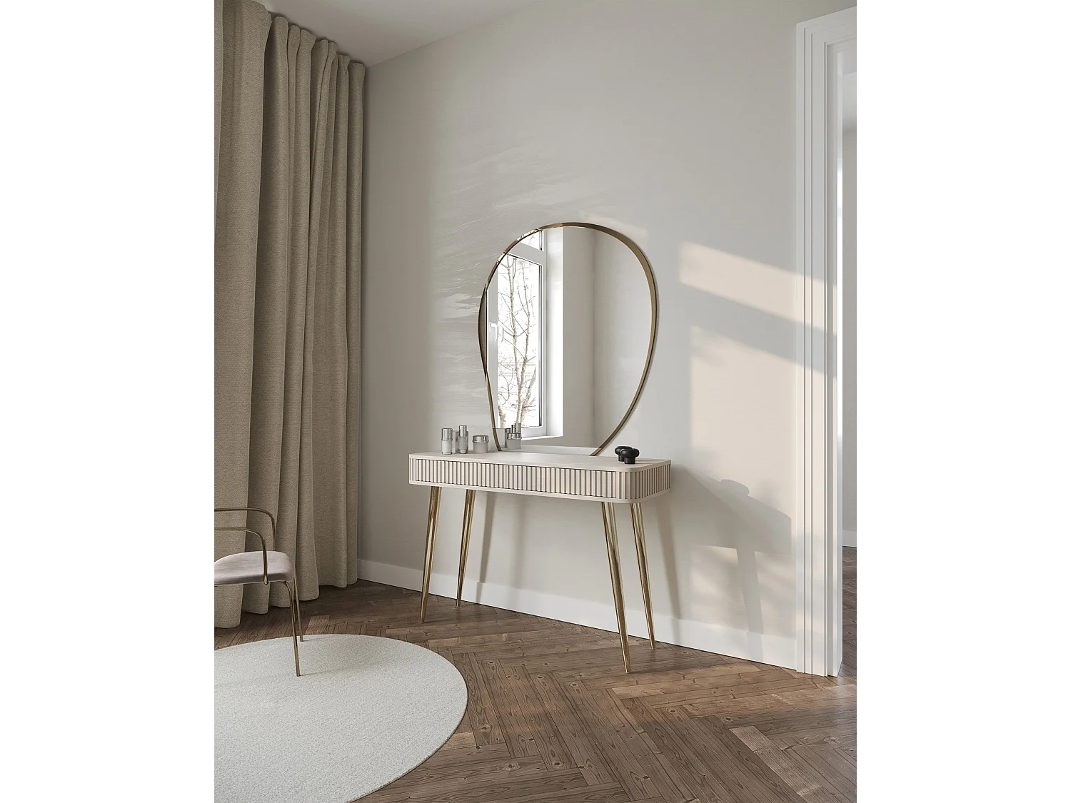 Coiffeuse avec 2 tiroirs et façades cannelées - 113 cm - grėge - OVARLO