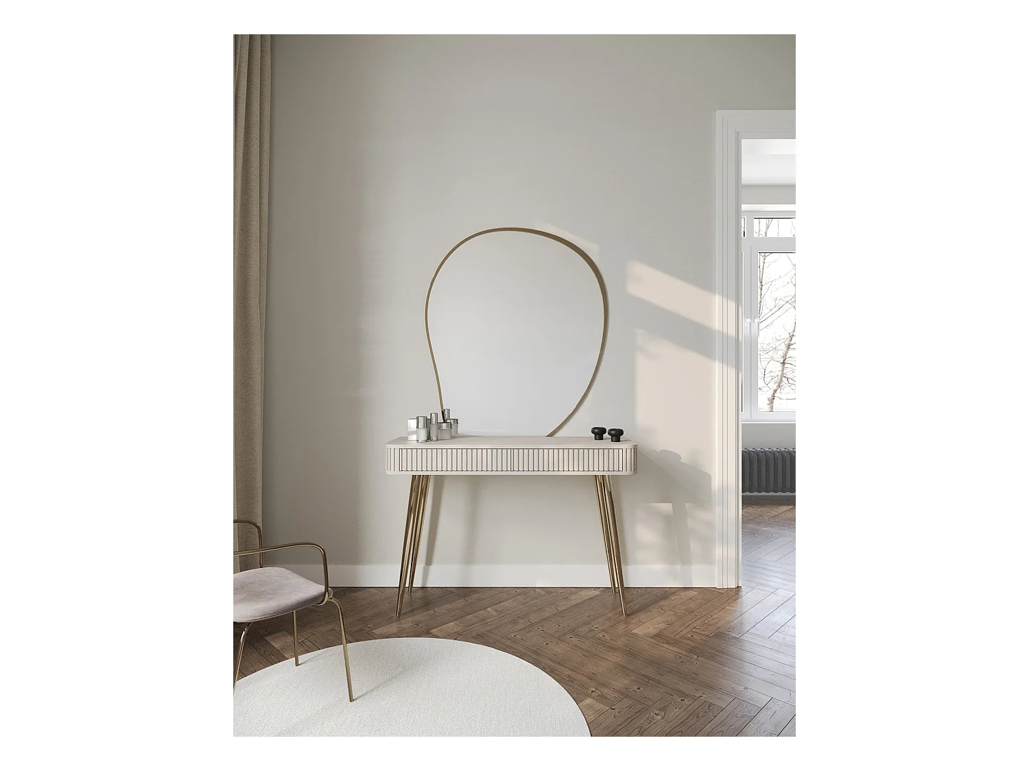 Coiffeuse avec 2 tiroirs et façades cannelées - 113 cm - grėge - OVARLO