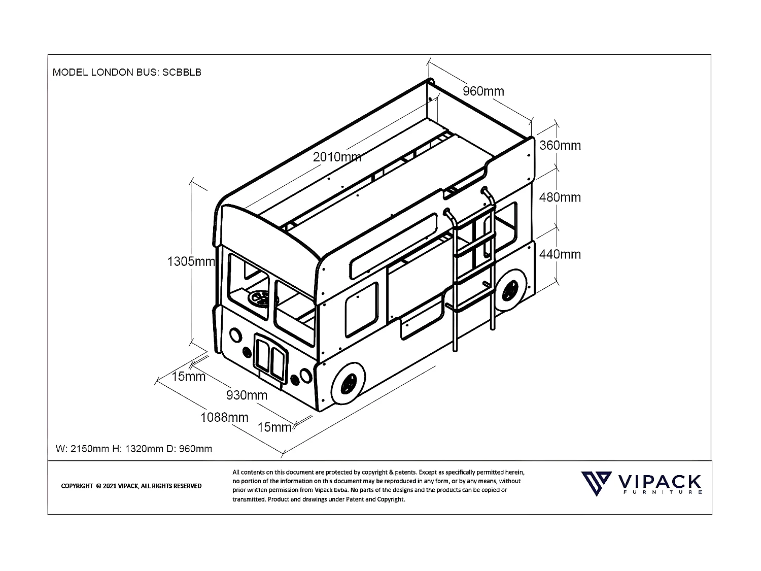 Lits superposés AUTO BB005 90x200 cm Rouge