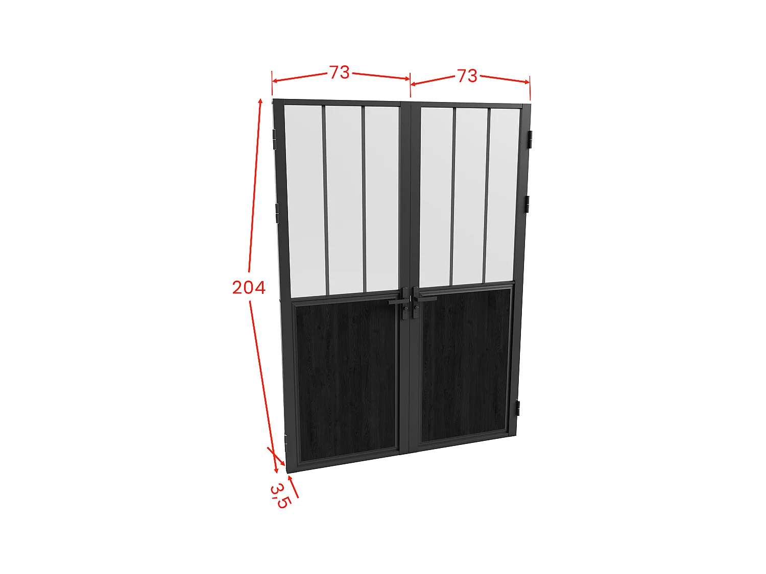 Bloc porte réversible à deux battants en aluminium et verre trempé dépoli style atelier - 2 x H204 x L73 cm - Noir - ERMELO