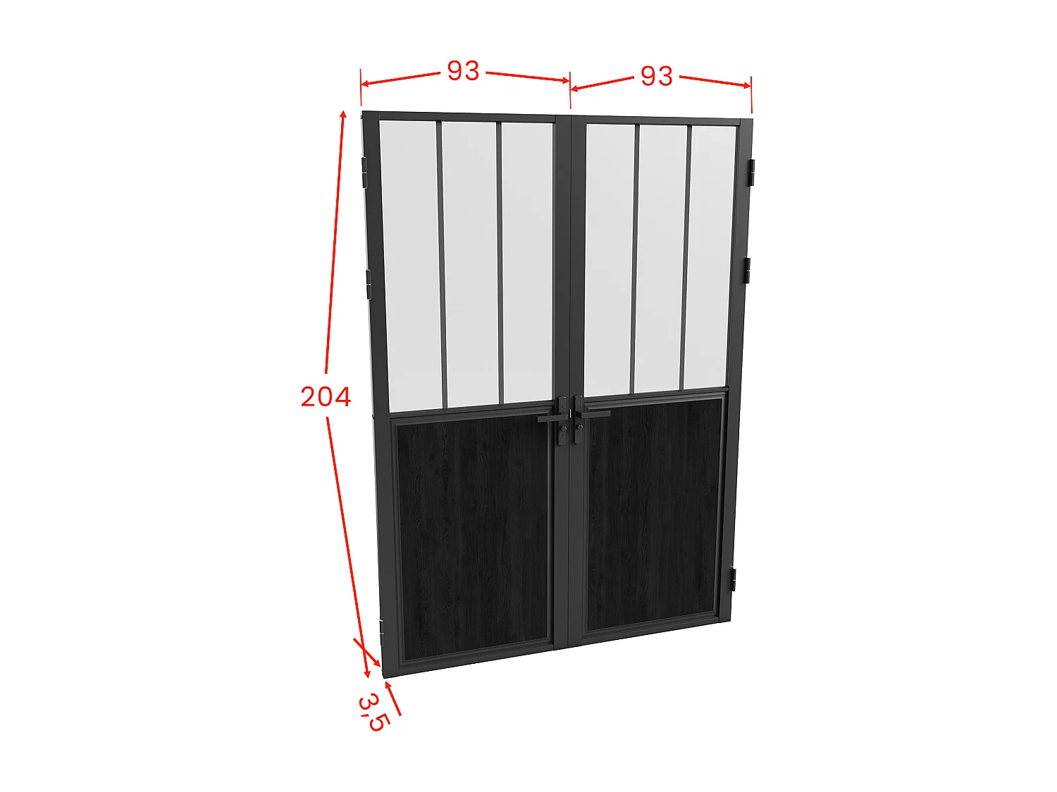 Puerta reversible de dos hojas en aluminio y vidrio templado esmerilado tipo taller - 2 x Alt. 204 x L93 cm - Negro - ERMELO