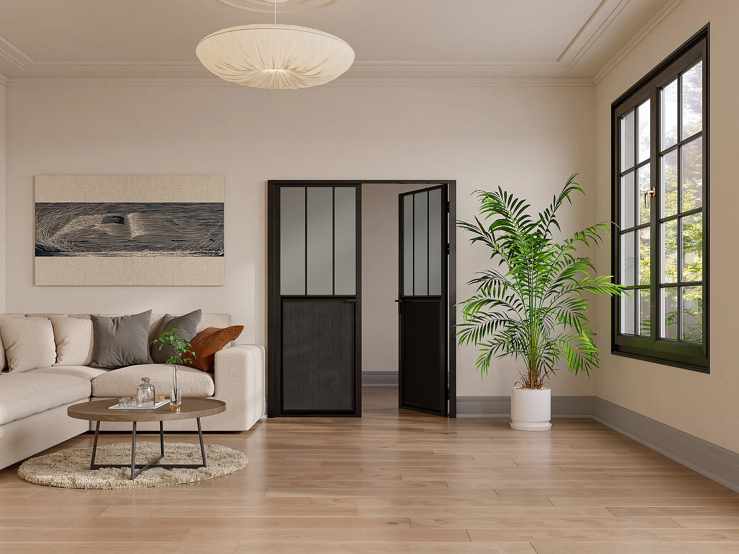 Puerta reversible de dos hojas en aluminio y vidrio templado esmerilado tipo taller - 2 x Alt. 204 x L93 cm - Negro - ERMELO