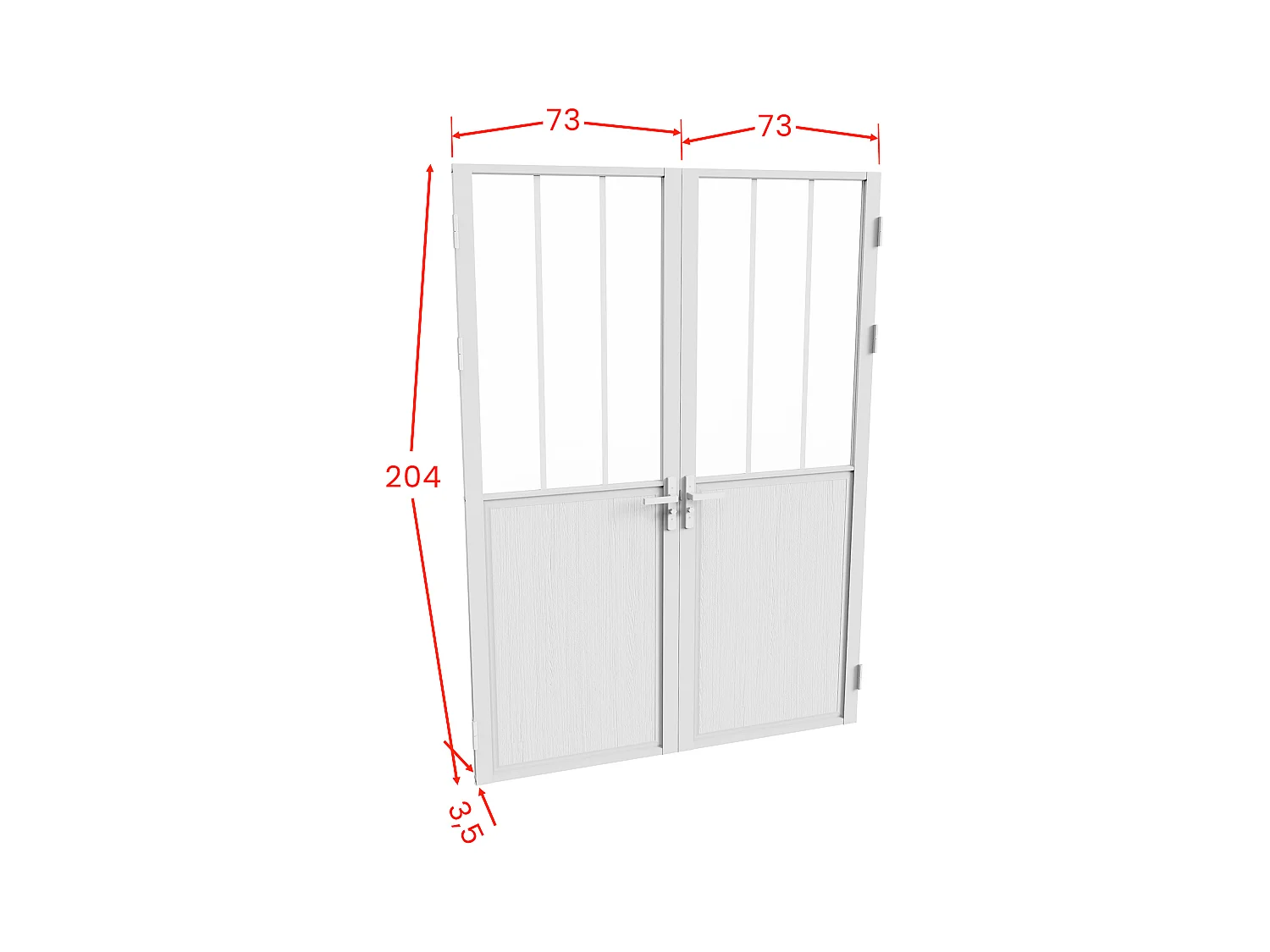 Bloc porte réversible à deux battants en aluminium et verre trempé style atelier - 2 x H204 x L73 cm - Blanc - ERMELO