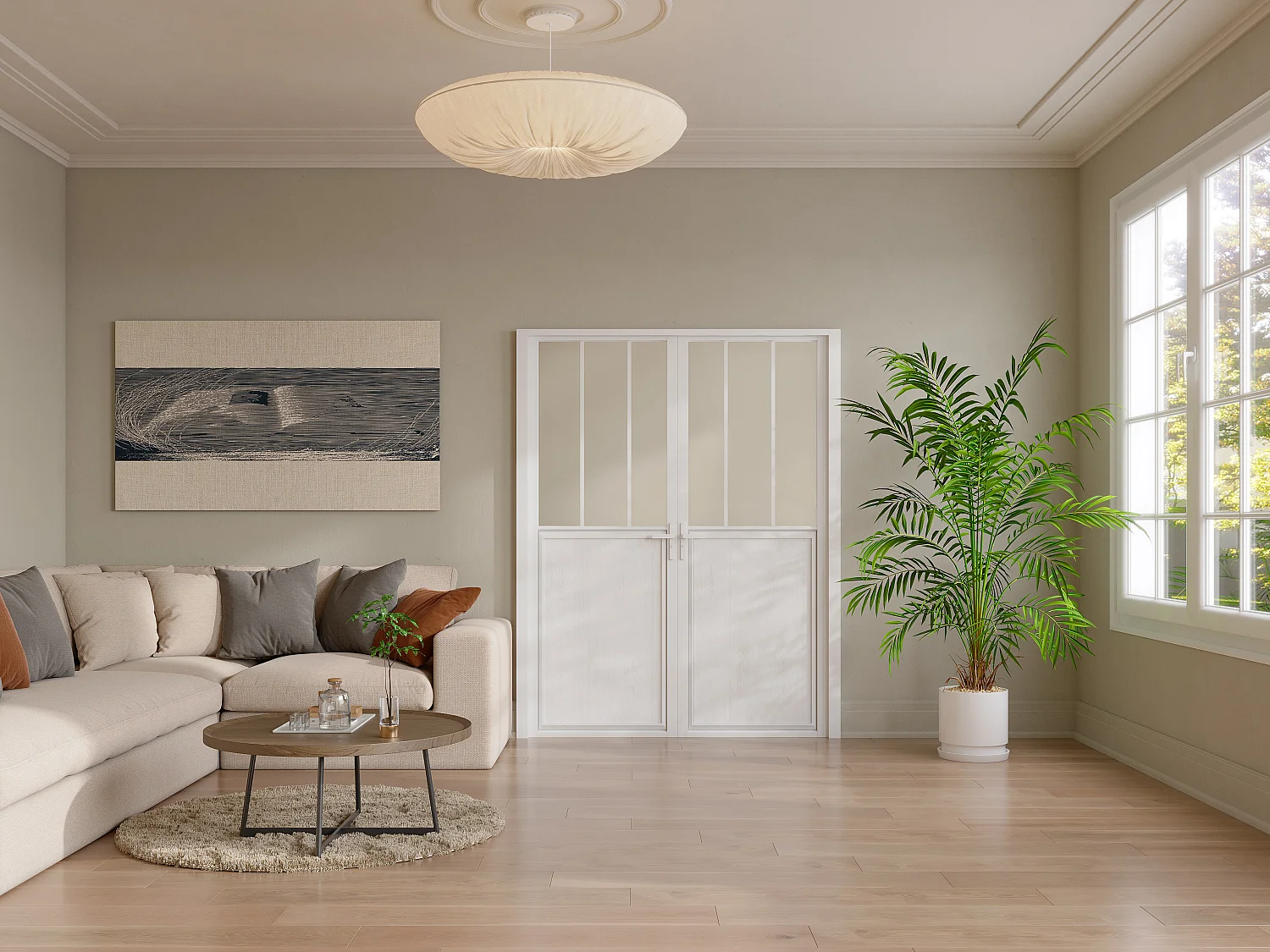 Reversibel dobbeltfløjet dørblok i aluminium og hærdet glas i atelierdesign - 2 x H204 x L73 cm - Hvid - ERMELO