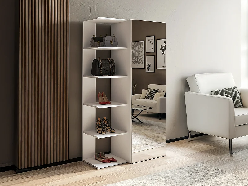 Armadio per scarpe con 4 scaffali e 1 anta specchio Bianco - SYLANY