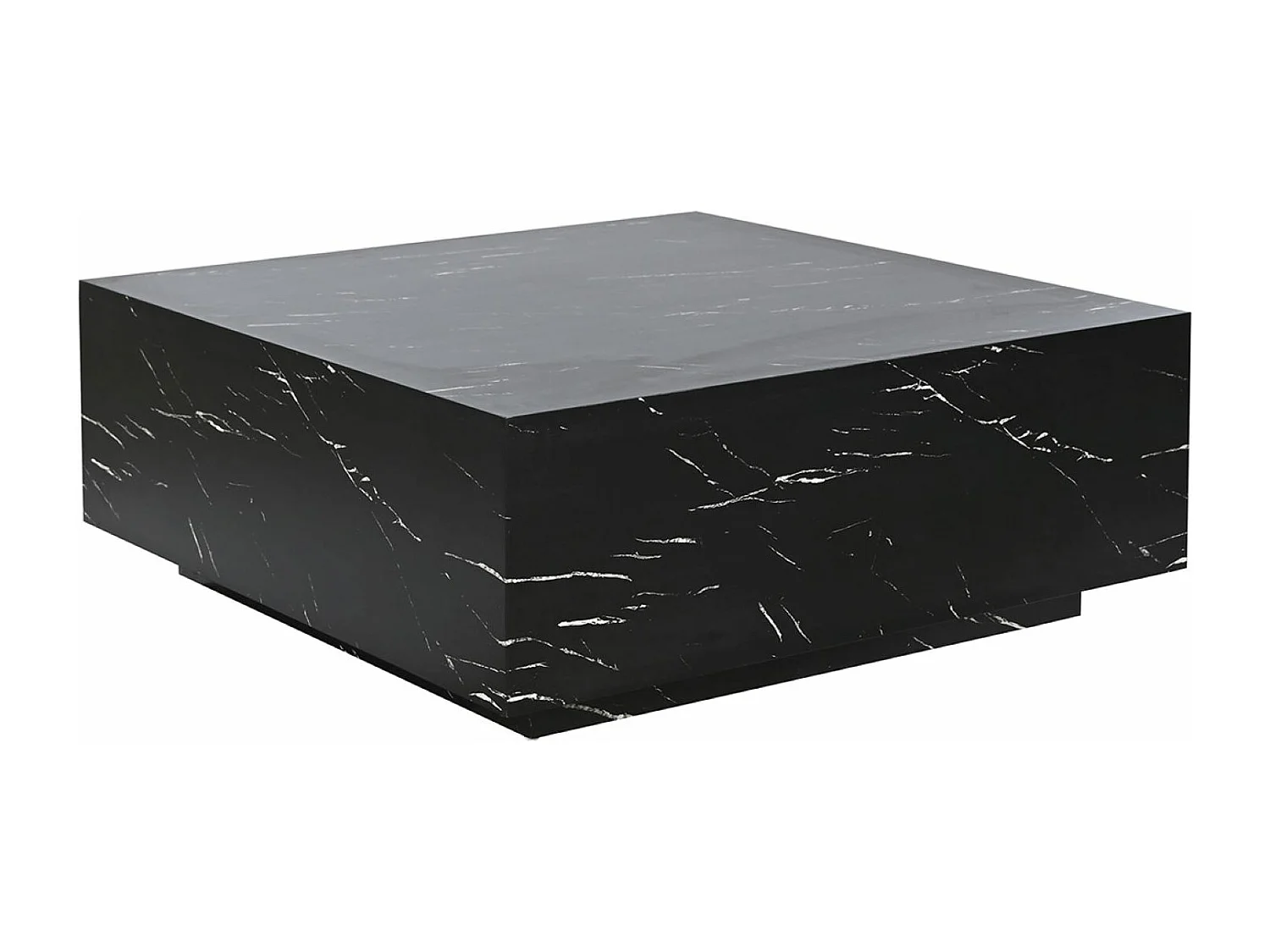 Table basse, table de salon carrée effet MDF effet marbre coloris noir - longueur 90 x profondeur 90 x Hauteur 35 cm