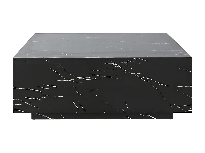 Table basse, table de salon carrée effet MDF effet marbre coloris noir - longueur 90 x profondeur 90 x Hauteur 35 cm