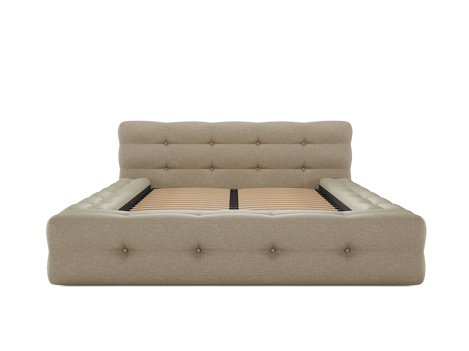 Cama capitoné 160 x 200 cm - Tela jaspeada - Beige + Somier - LERUCO de Pascal Morabito