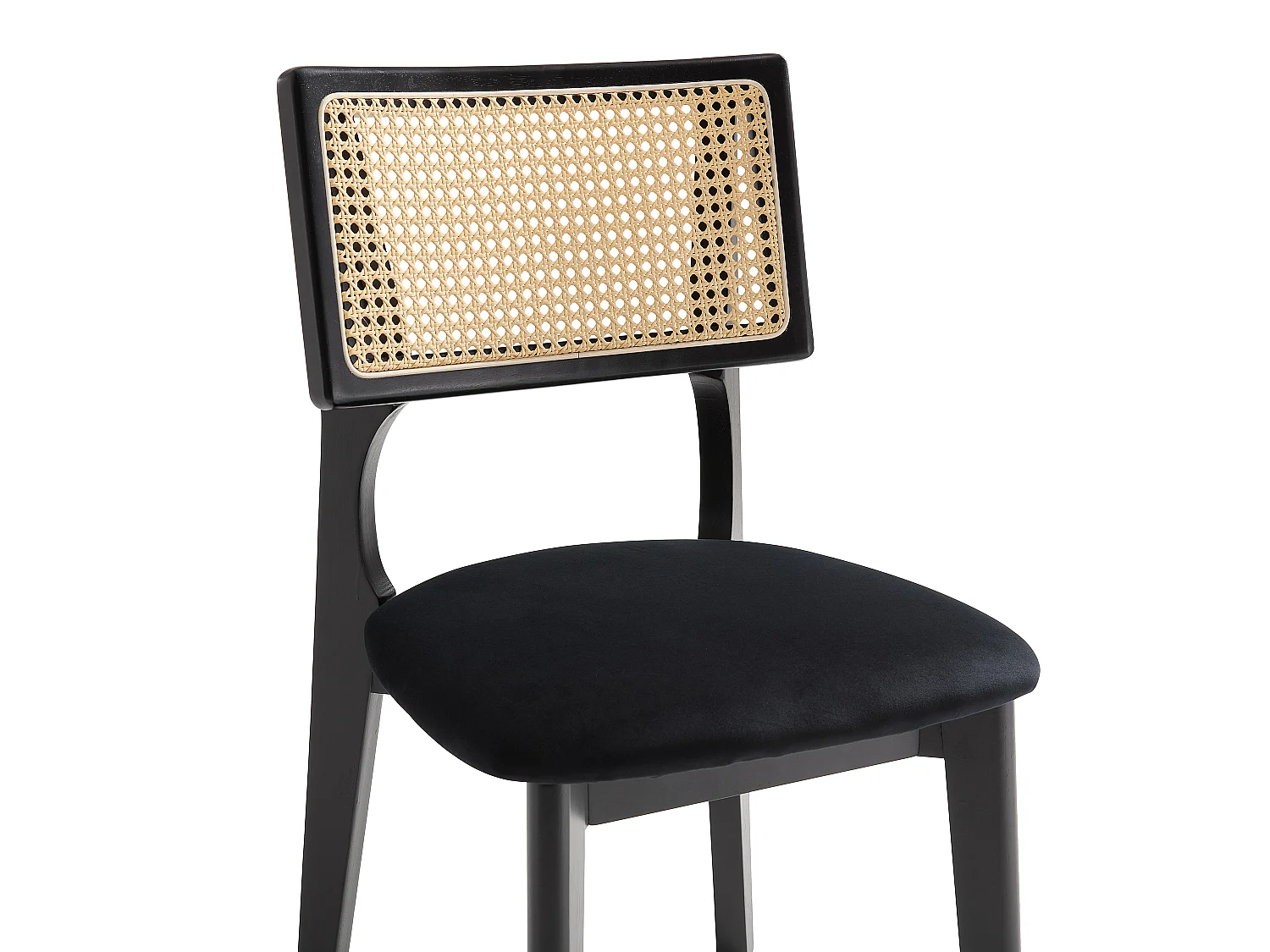 Lot de 2 chaises en velours, effet rotin et bois d'hévéa - Noir - CALENYA