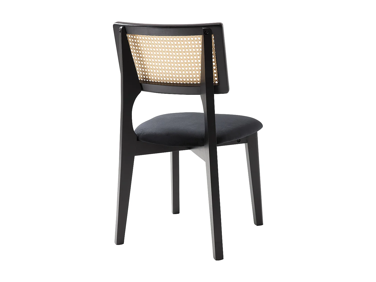 Lot de 2 chaises en velours, effet rotin et bois d'hévéa - Noir - CALENYA
