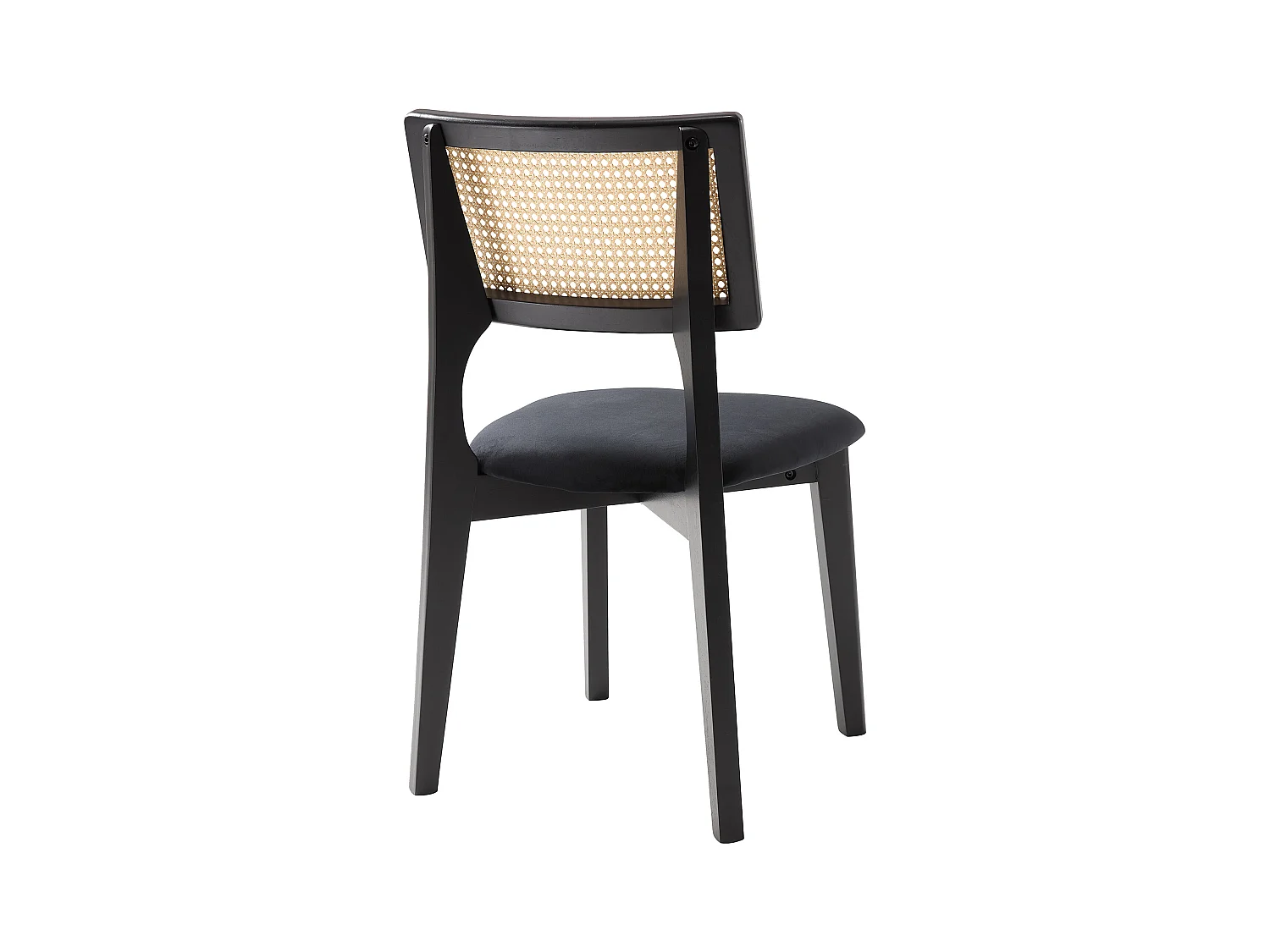 Lot de 2 chaises en velours, effet rotin et bois d'hévéa - Noir - CALENYA