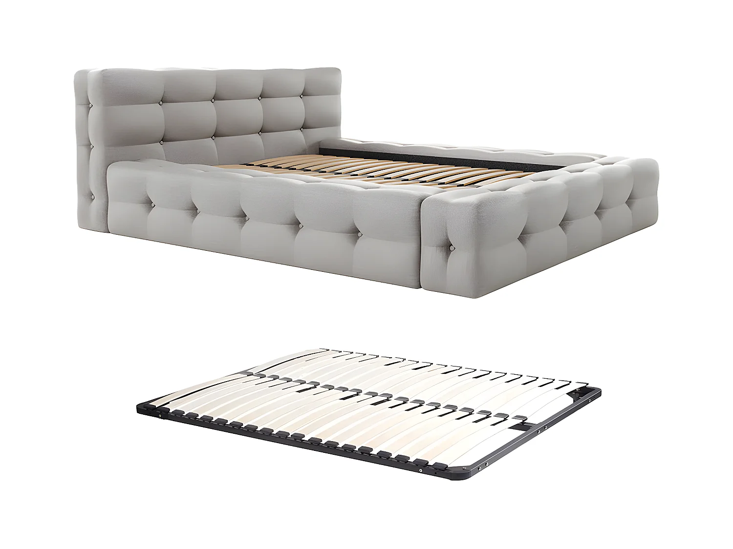 Łóżko pikowane 140 x 190 cm - Melanżowa tkanina - Jasnoszary + Stelaż - LERUCO marki Pascal Morabito