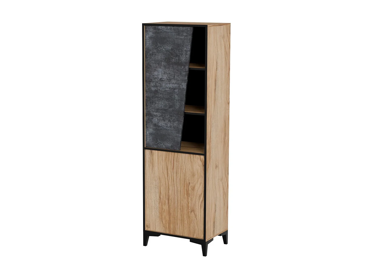 Mueble de almacenamiento de diseño en roble oscuro y hormigón con 2 puertas Ludwig