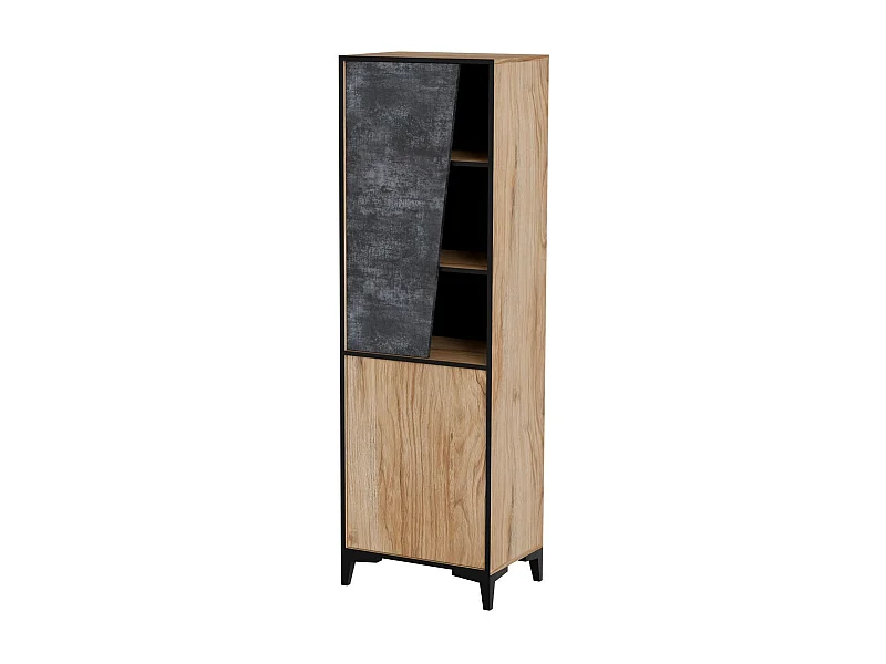 Mueble de almacenamiento de diseño en roble oscuro y hormigón con 2 puertas Ludwig