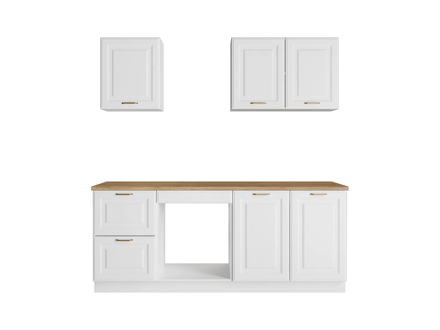 Complete keuken - Met werkblad 200 cm - Wit en naturel - CELOMIA