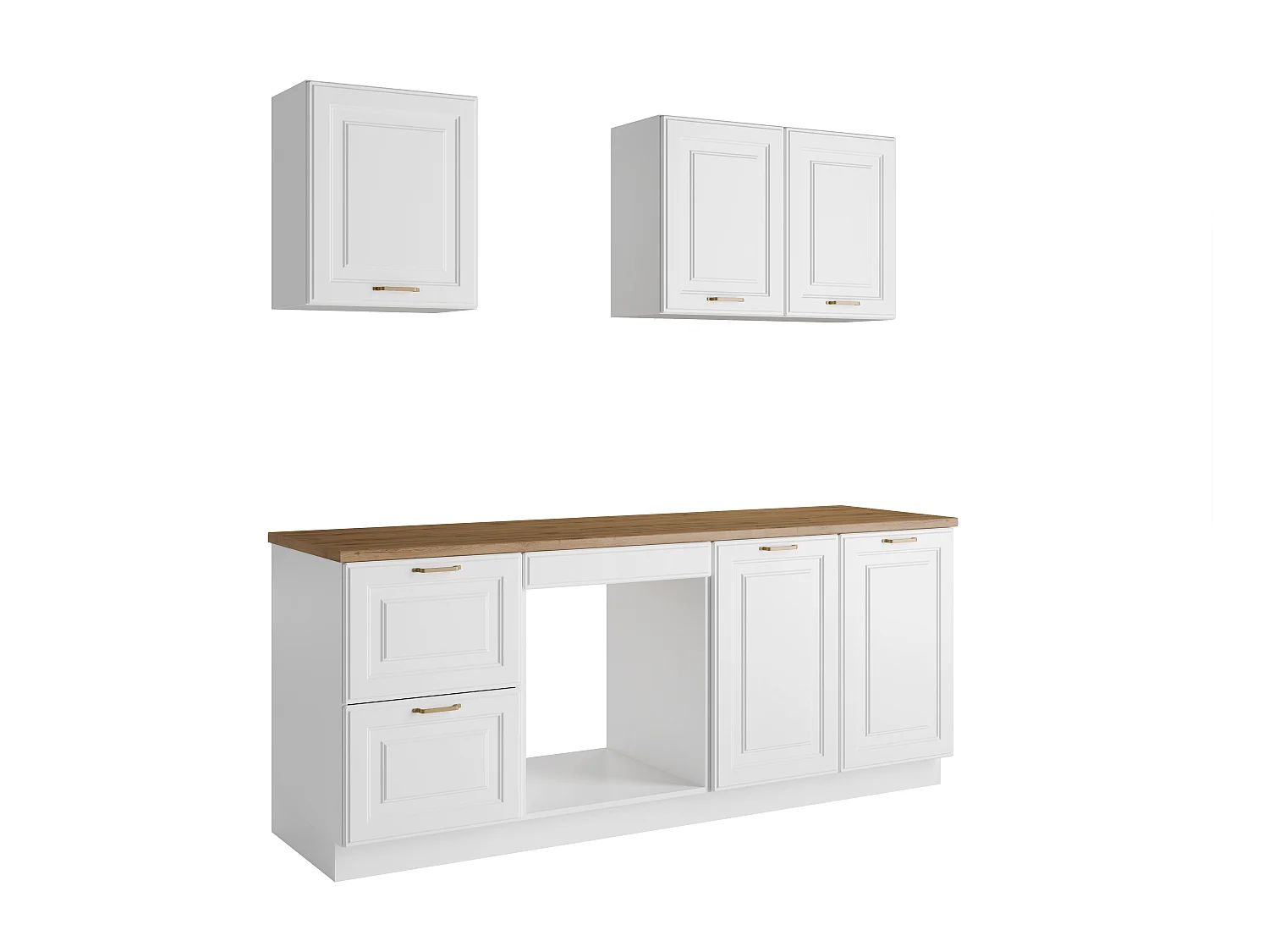 Complete keuken - Met werkblad 200 cm - Wit en naturel - CELOMIA