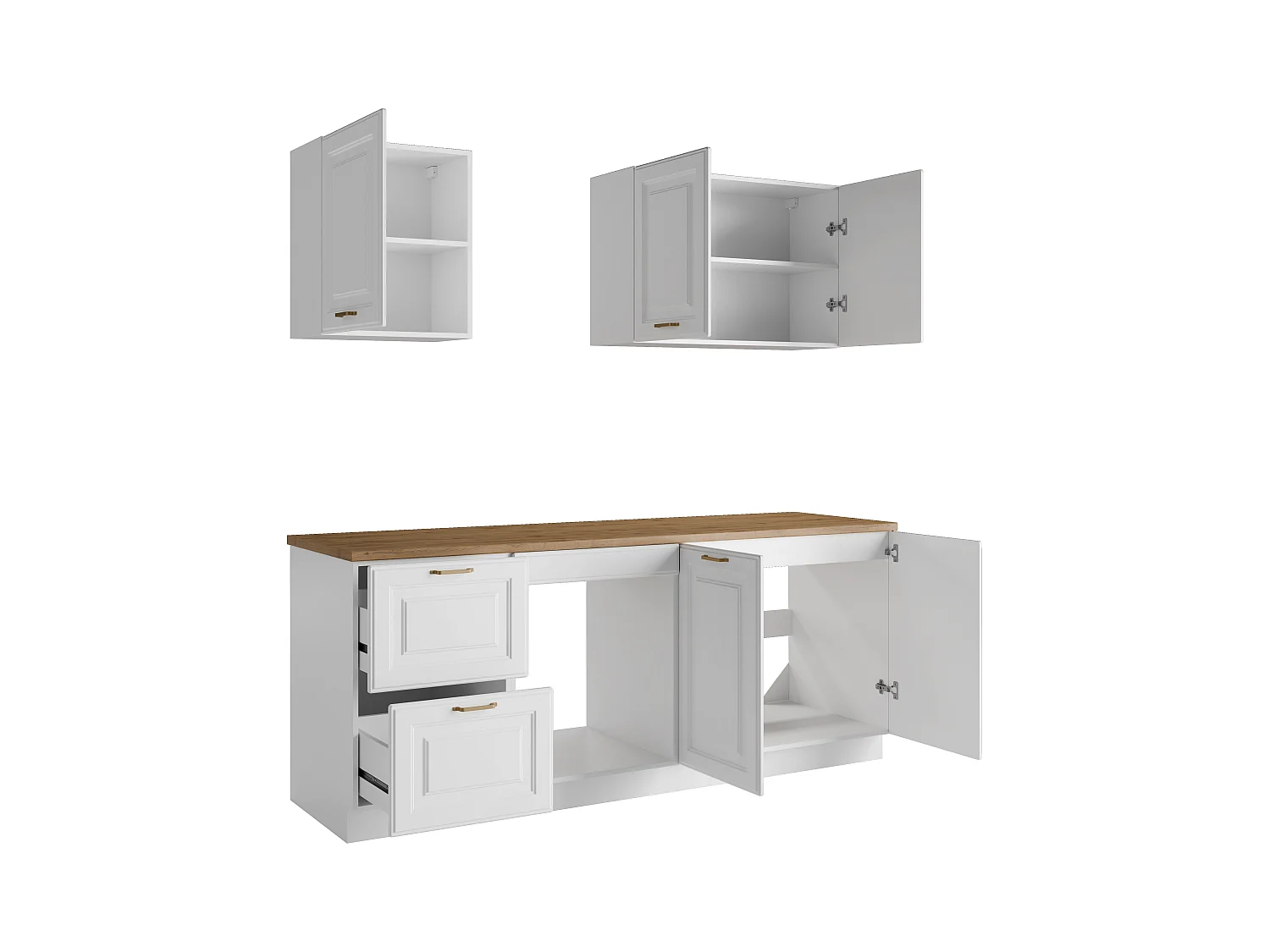 Complete keuken - Met werkblad 200 cm - Wit en naturel - CELOMIA