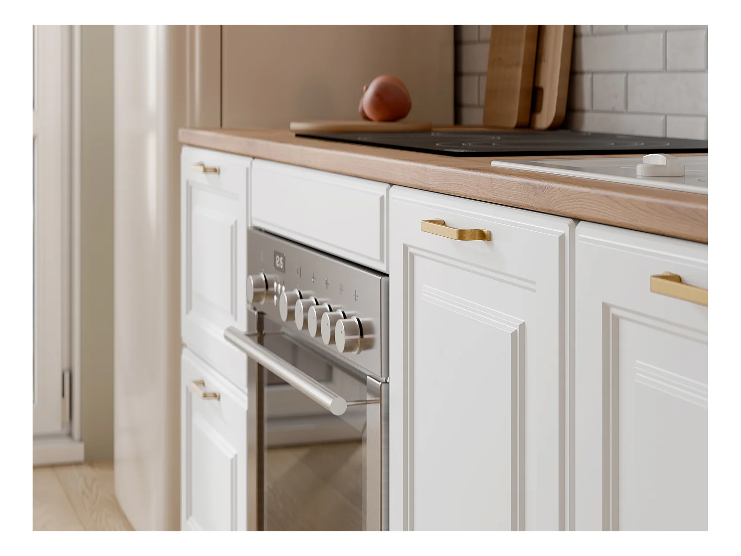 Complete keuken - Met werkblad 200 cm - Wit en naturel - CELOMIA