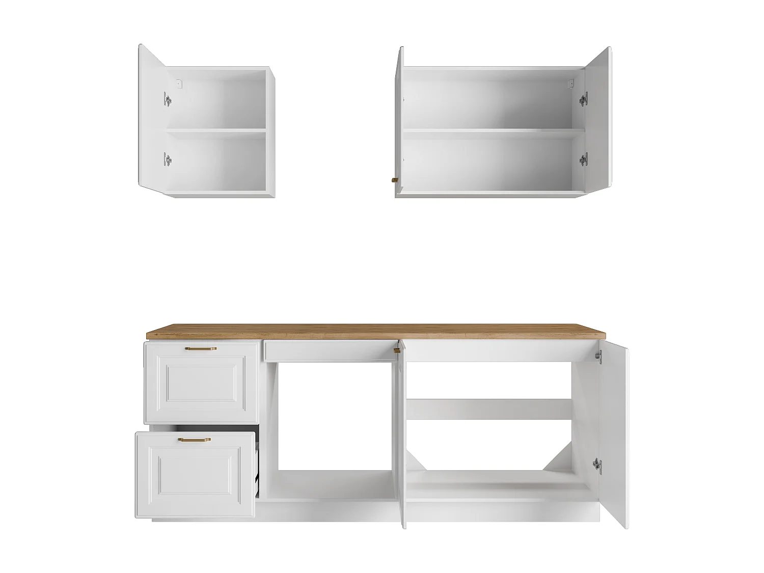 Cuisine complète - Avec plan de travail 200 cm - Blanc et naturel - CELOMIA