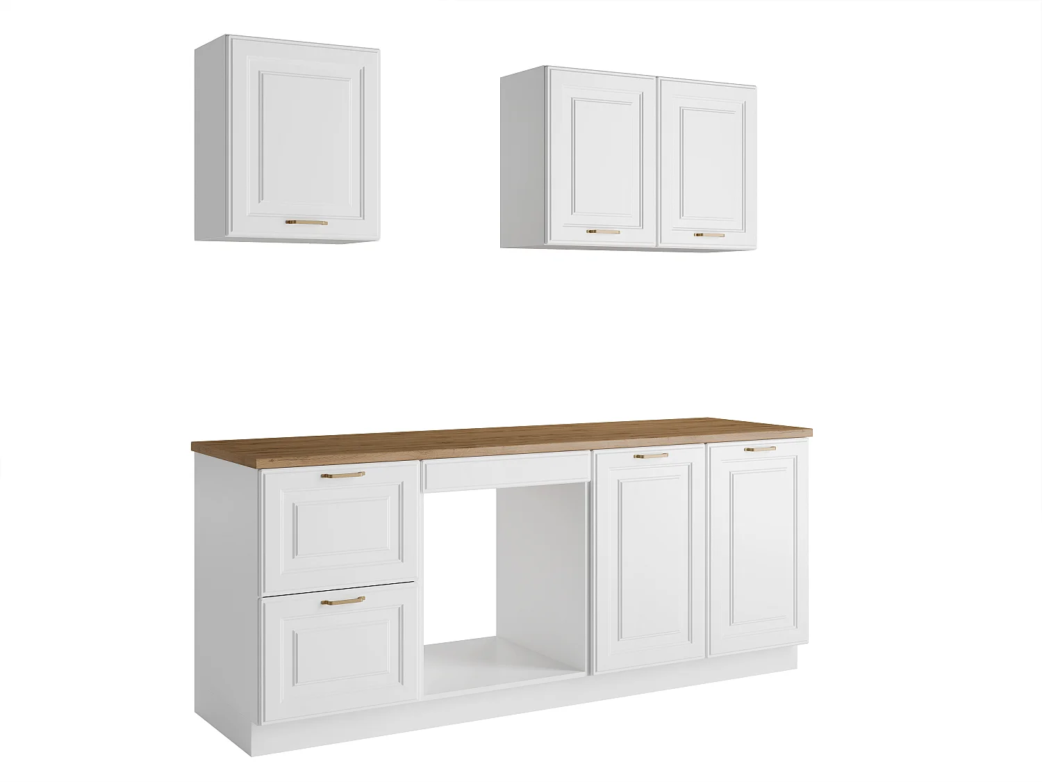 Cuisine complète - Avec plan de travail 200 cm - Blanc et naturel - CELOMIA