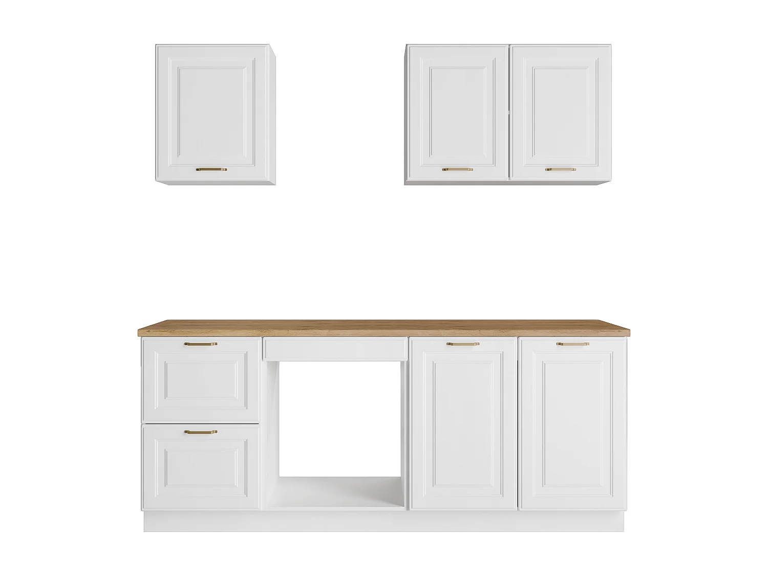 Cuisine complète - Avec plan de travail 200 cm - Blanc et naturel - CELOMIA