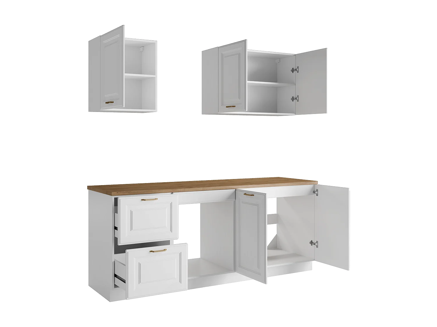 Cuisine complète - Avec plan de travail 200 cm - Blanc et naturel - CELOMIA