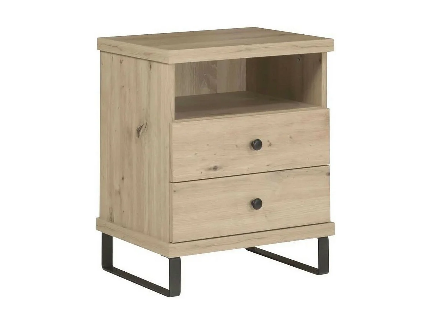 Table de chevet aspect chêne avec pieds en métal noir Hendall