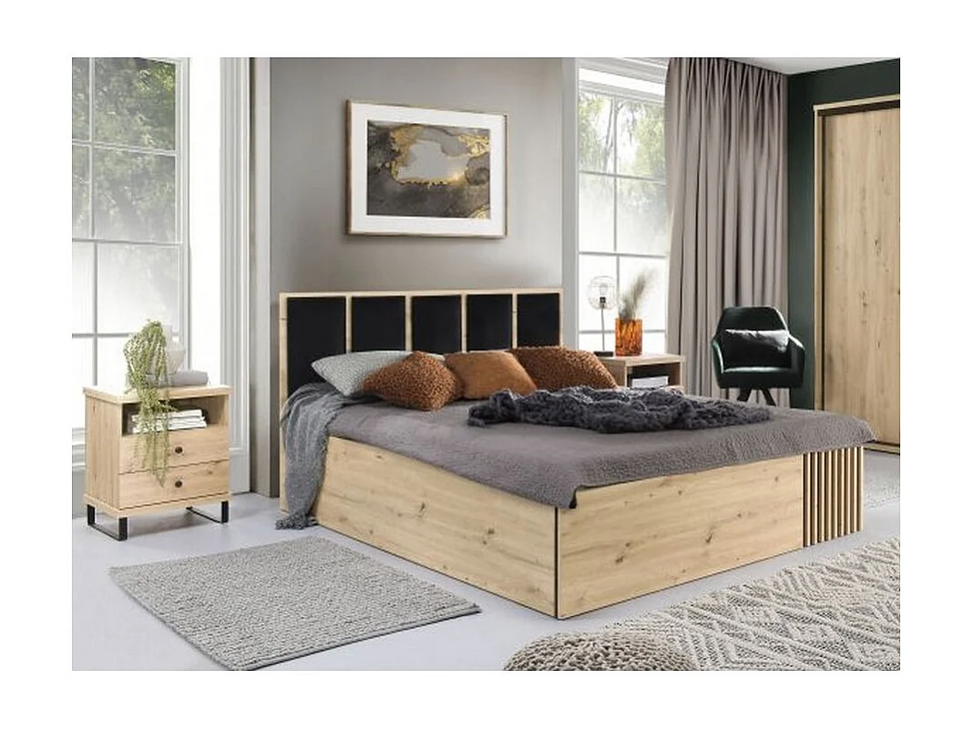 Table de chevet aspect chêne avec pieds en métal noir Hendall