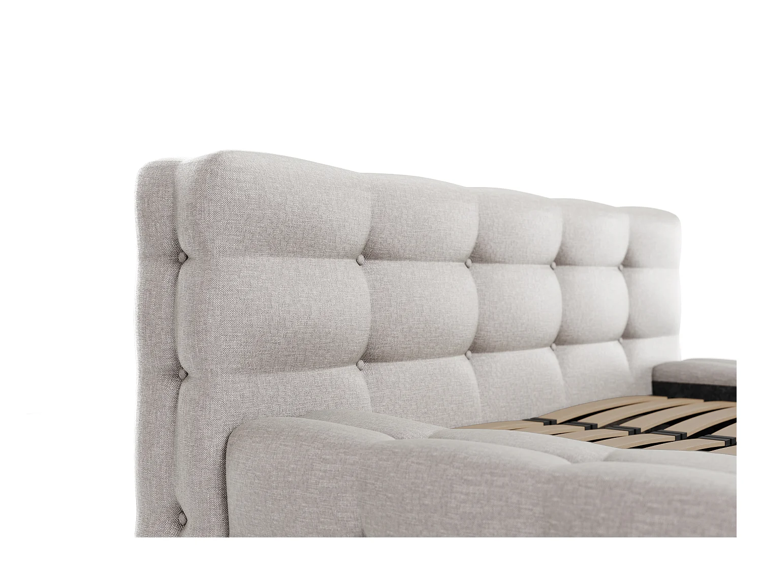 Bed met opbergruimte en capitonnage 140 x 190 cm - Gechineerde stof - Lichtgrijs - LERUCO van Pascal Morabito