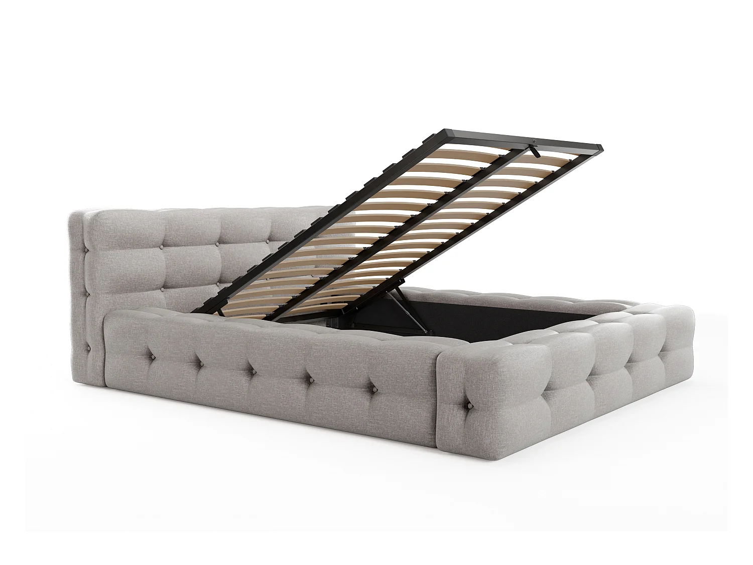 Bed met opbergruimte en capitonnage 140 x 190 cm - Gechineerde stof - Lichtgrijs - LERUCO van Pascal Morabito