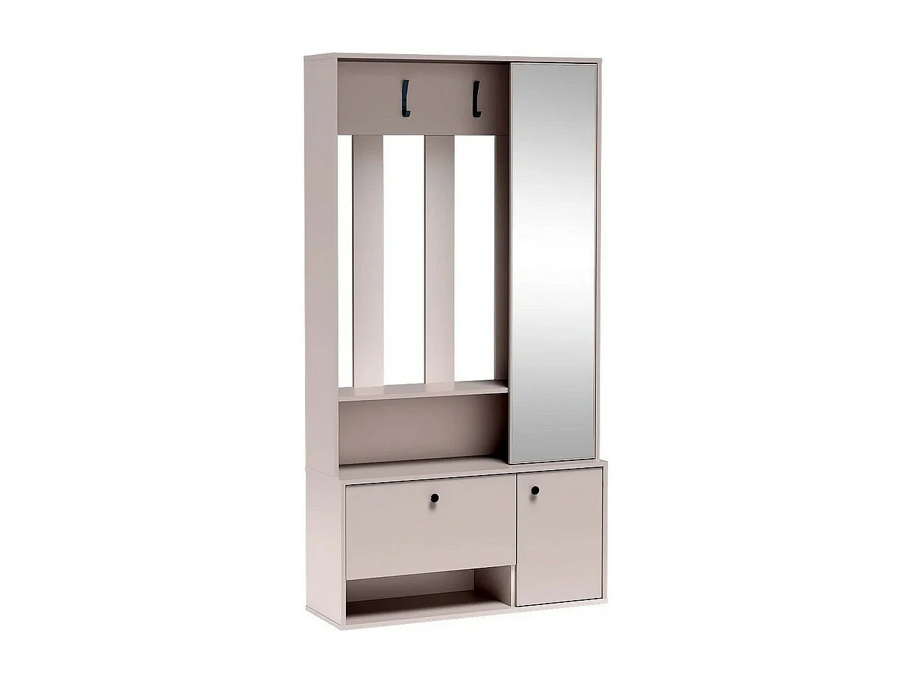 Vestiaire d'entrée design couleur cachemire avec miroir et patères en métal Macao