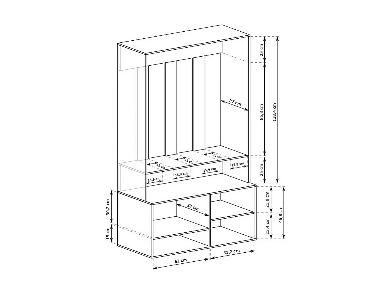 Vestiaire d'entrée design couleur cachemire avec miroir et patères en métal Macao