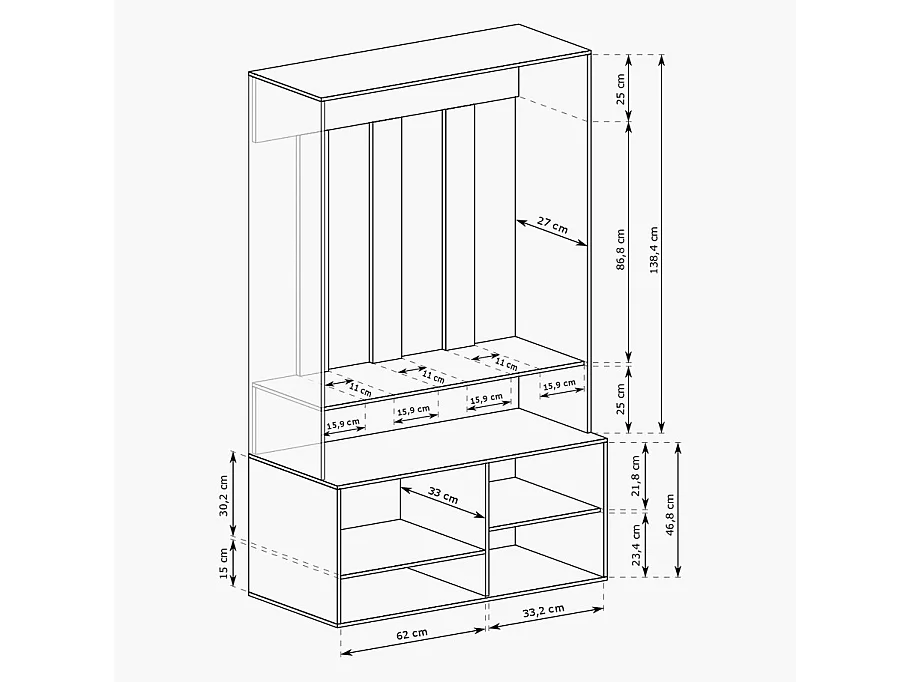 Guardarropa de entrada de diseño en color grafito con espejo y ganchos metálicos Macao