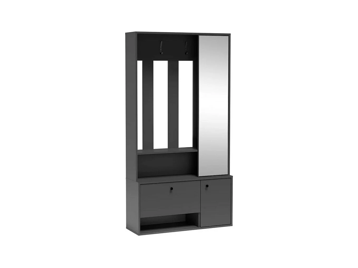 Vestiaire d'entrée design couleur graphite avec miroir et patères en métal Macao