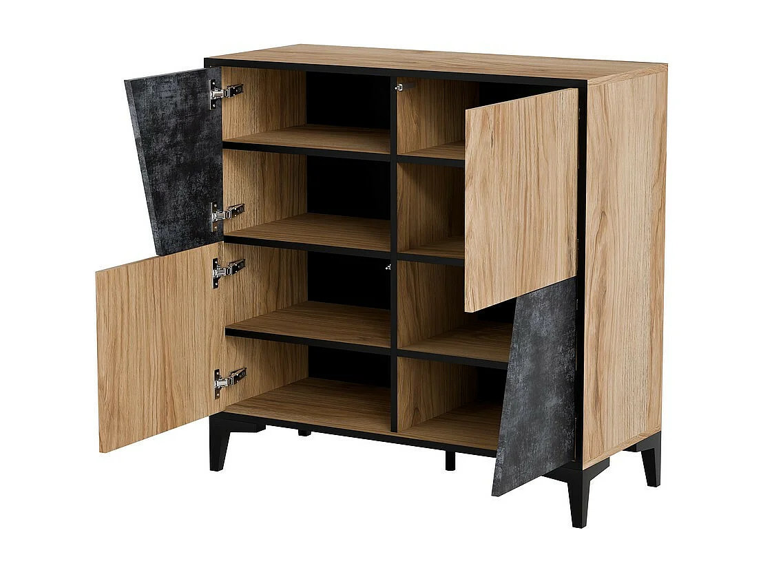 Aparador de roble y hormigón de 90 cm con 4 puertas Ludwig