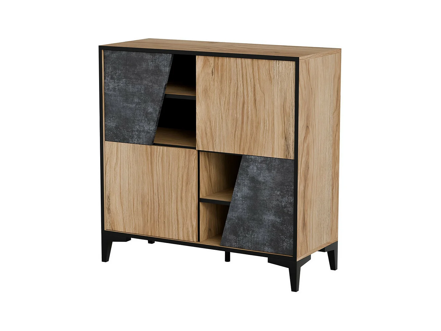 Bahut chêne et béton 90 cm avec 4 portes Ludwig
