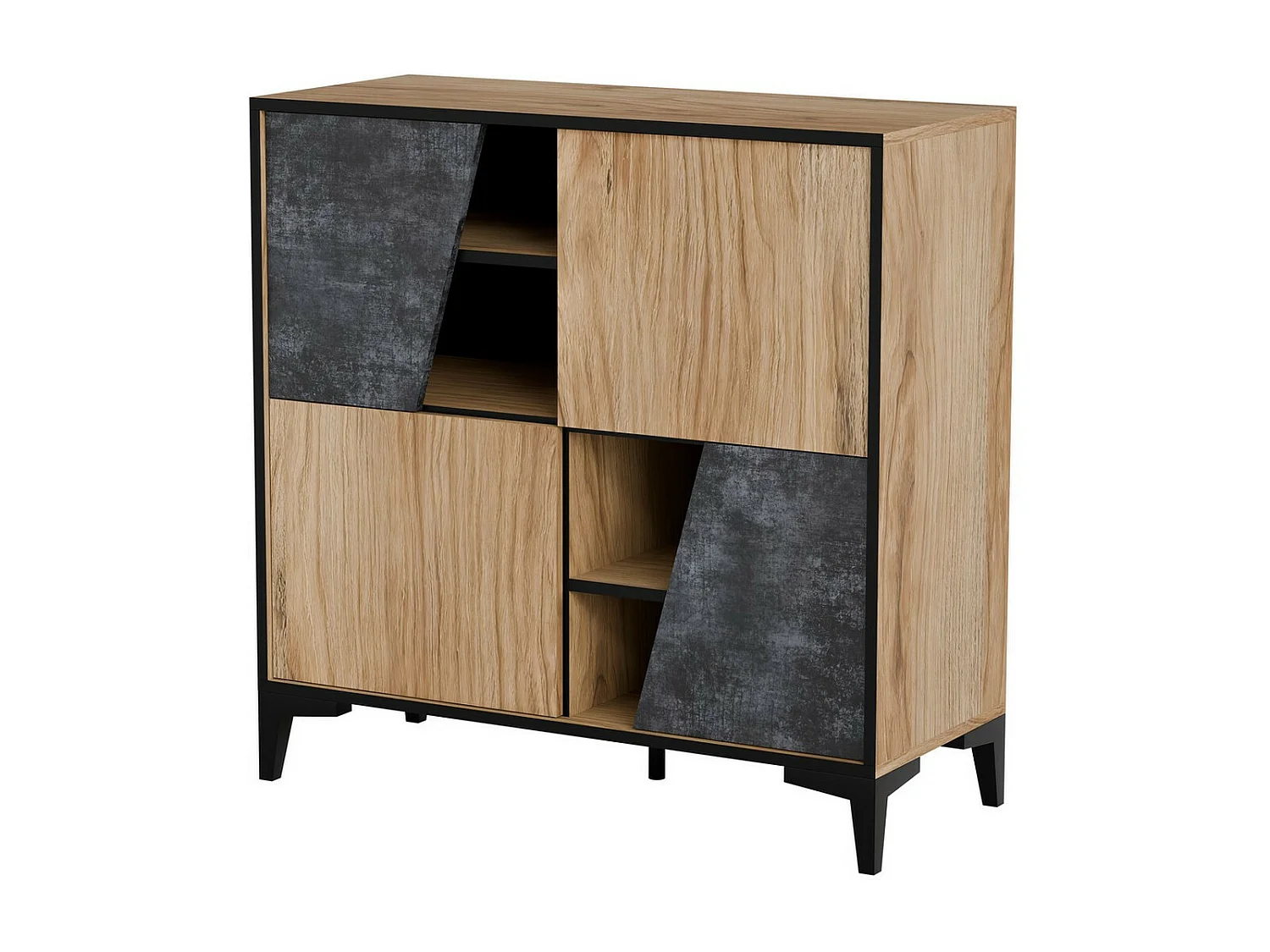 Credenza in rovere e cemento da 90 cm con 4 ante Ludwig