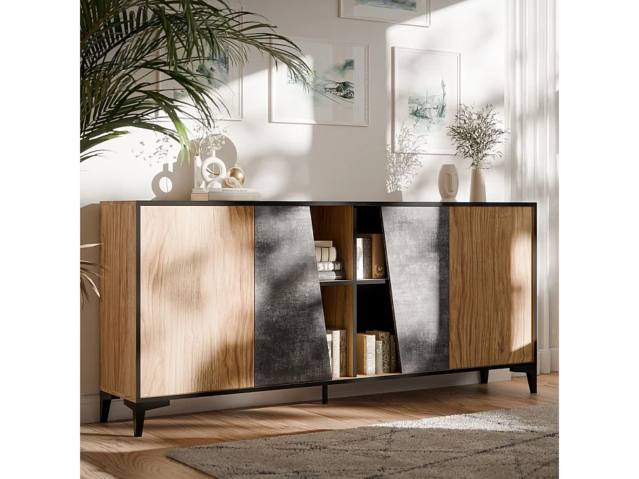 Credenza Ludwig a 4 ante di design in rovere e cemento
