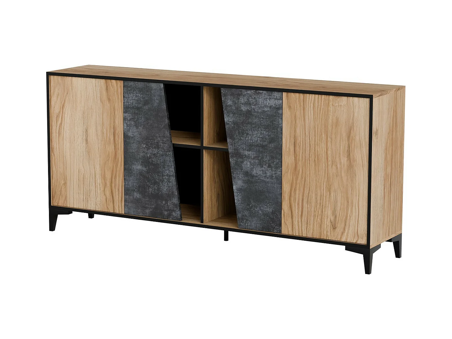 Buffet design couleur chêne et béton 4 portes Ludwig
