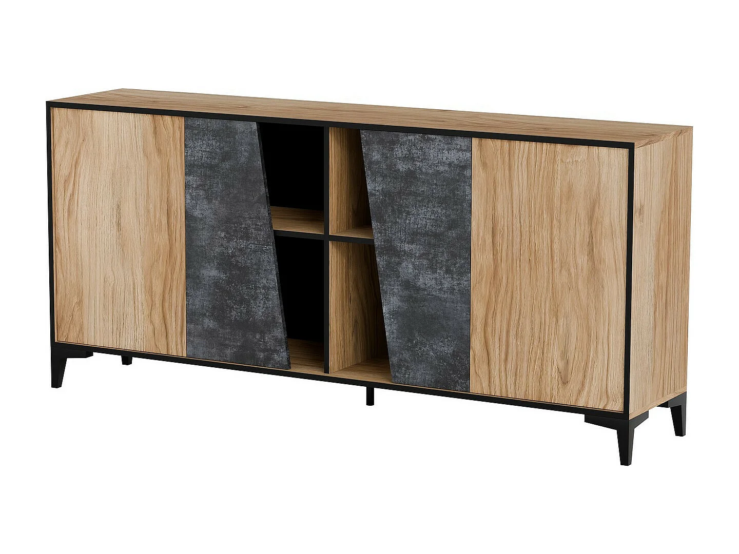 Buffet design couleur chêne et béton 4 portes Ludwig