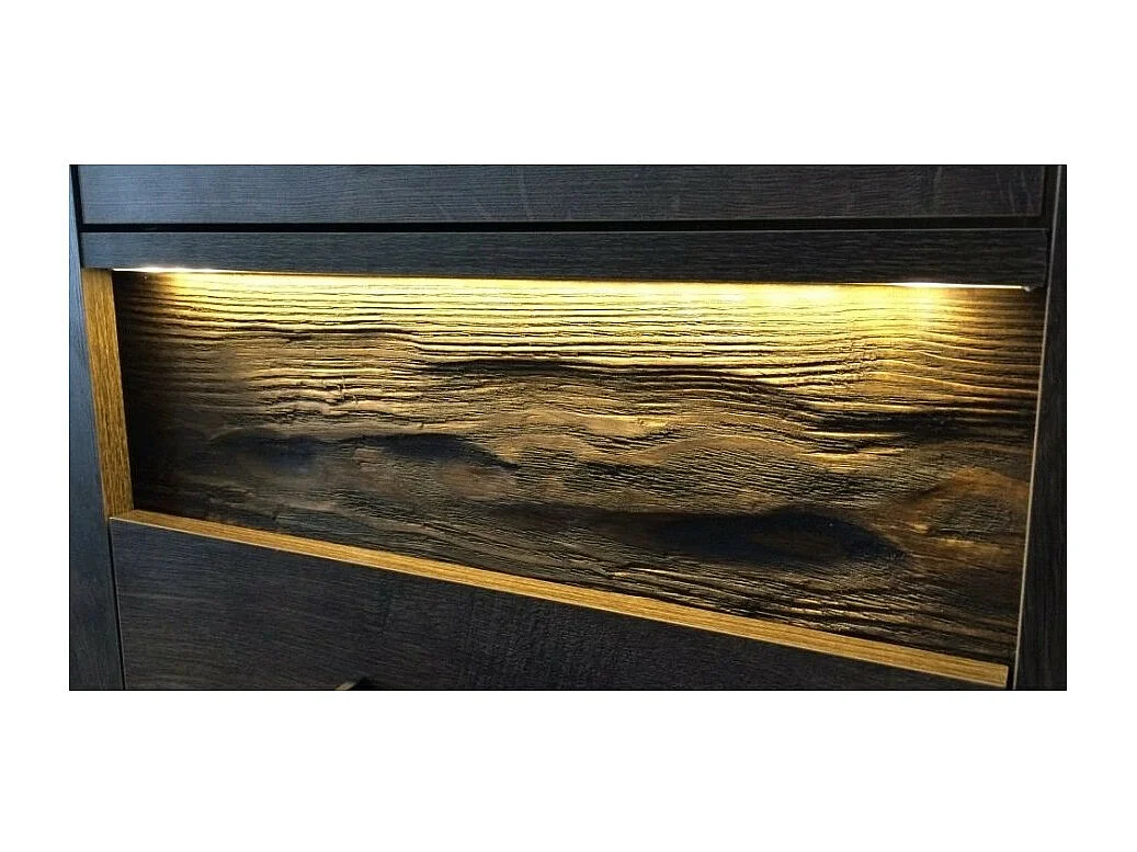 Grande cassettiera in frassino scuro con maniglie in metallo Forever