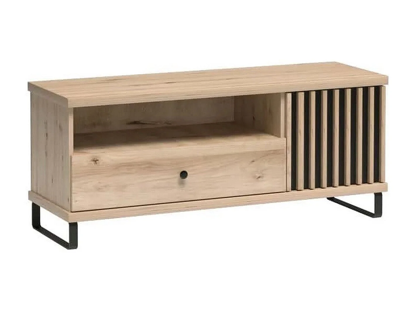 Meuble TV aspect chêne avec pieds en métal noir Hendall