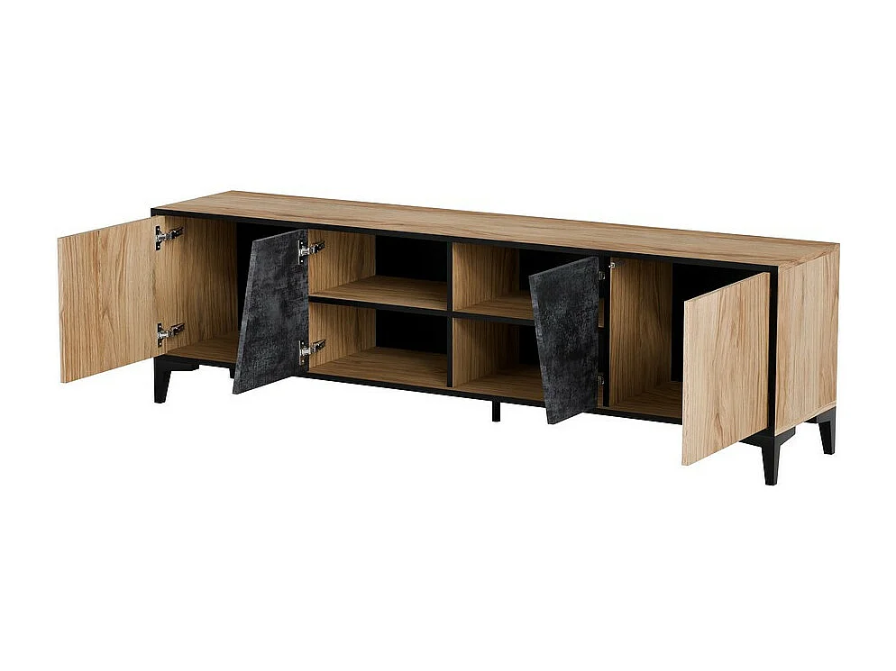 Mueble de TV de diseño Ludwig de 4 puertas en hormigón oscuro y roble