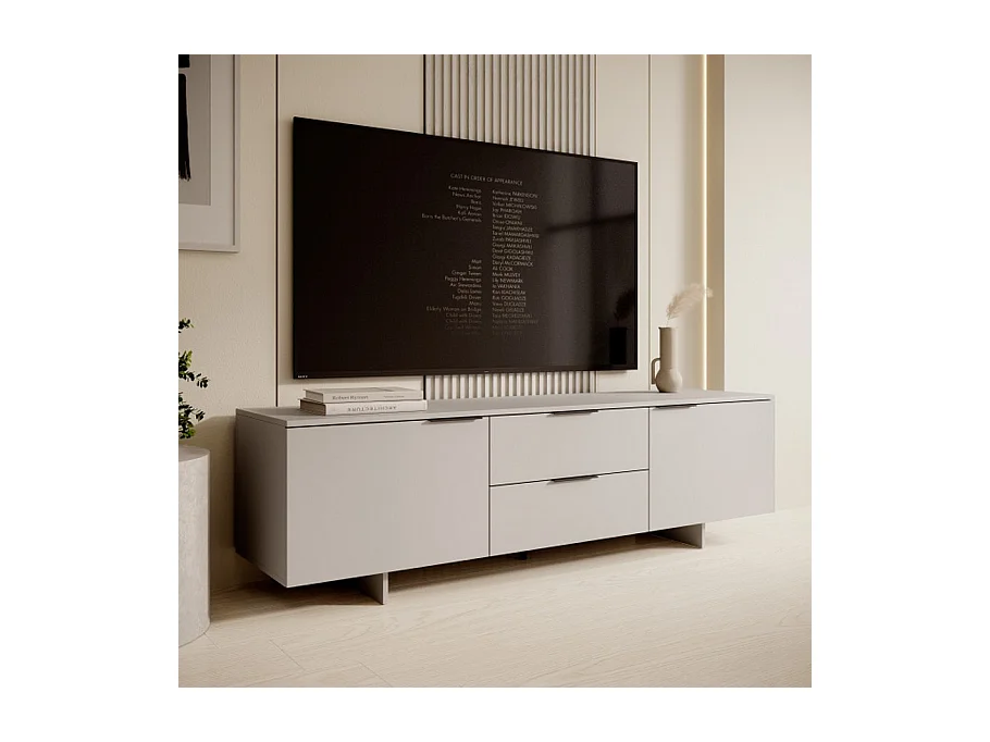 Meuble TV beige 2 portes 2 tiroirs Jude