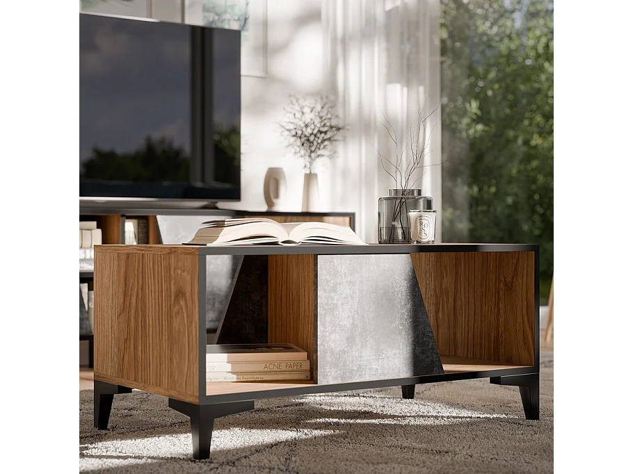 Tavolino di design in rovere e cemento scuro 90 x 50 m Ludwig