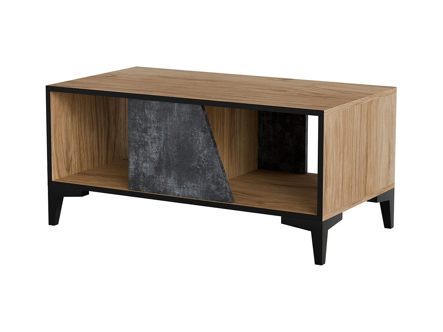 Table basse design couleur chêne et béton foncé 90 x 50 m Ludwig