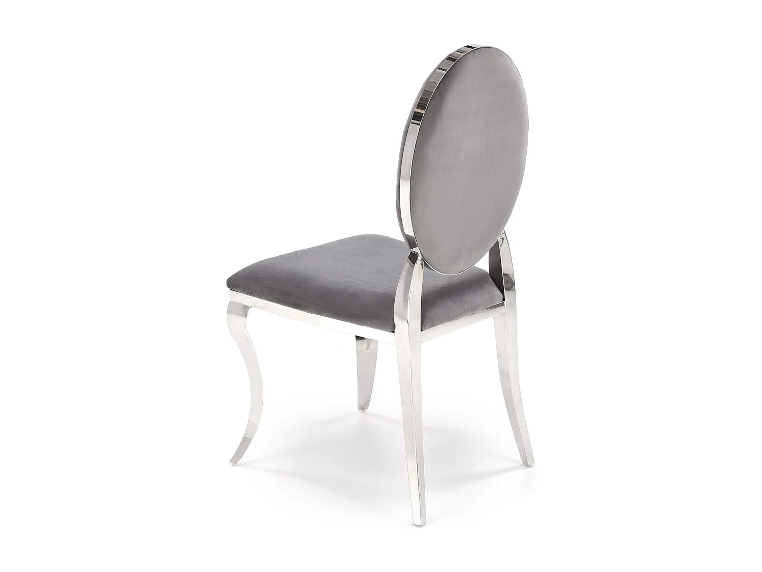 Sedia di design in velluto grigio con struttura in metallo argentato Canica