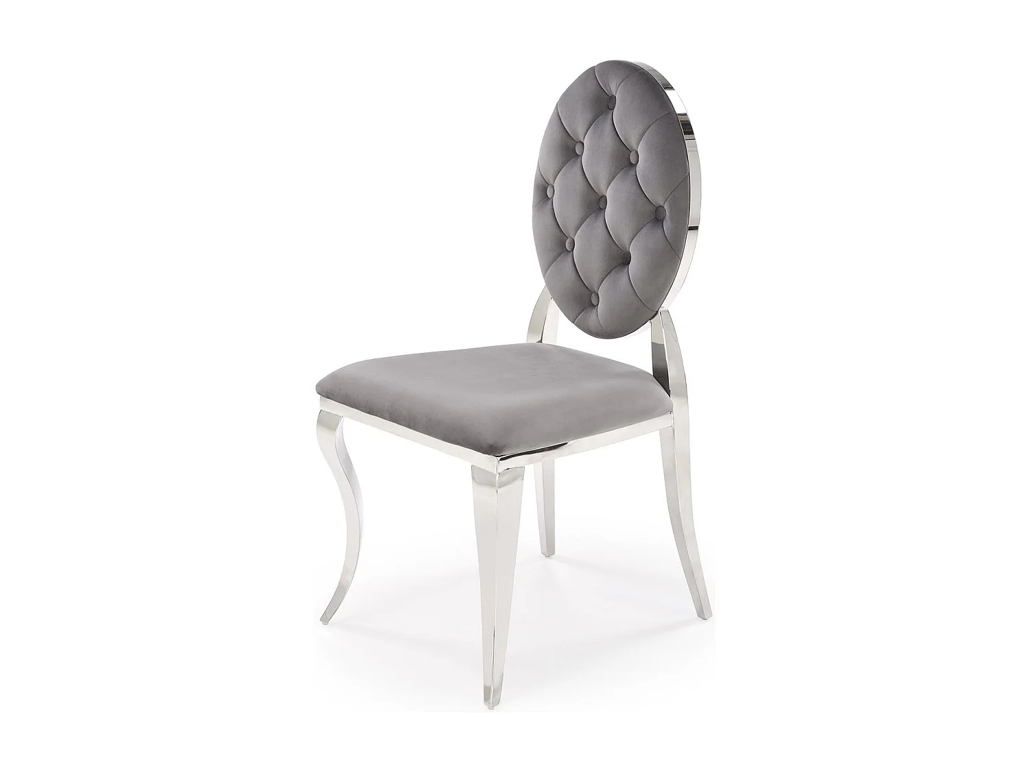 Sedia di design in velluto grigio con struttura in metallo argentato Canica