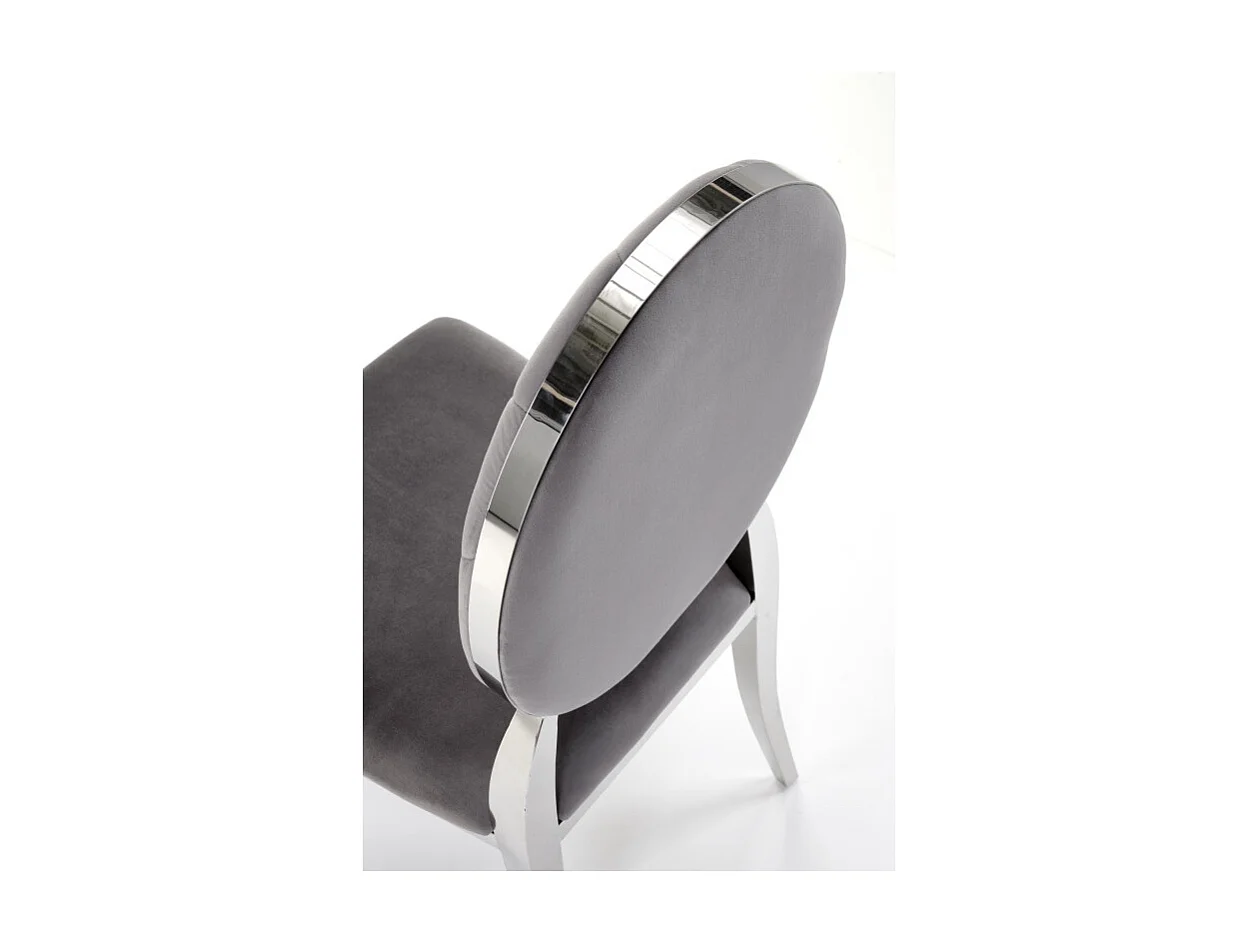 Sedia di design in velluto grigio con struttura in metallo argentato Canica