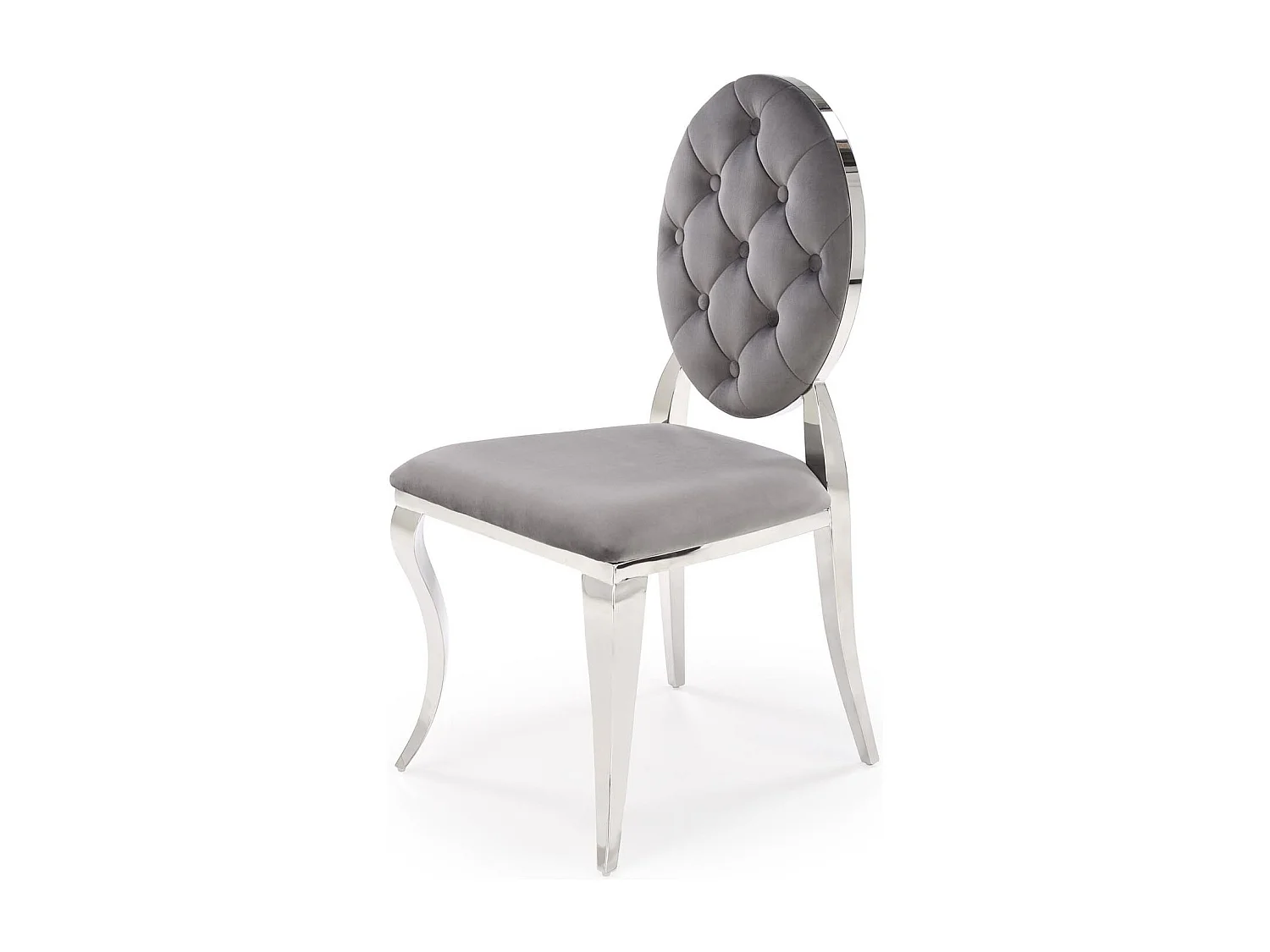 Chaise design en velours gris avec structure en métal argenté Canica